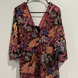 Anthropologie dark red floral sequin dress